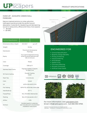 Hush up acoustic wall greenery panel specification sheet
