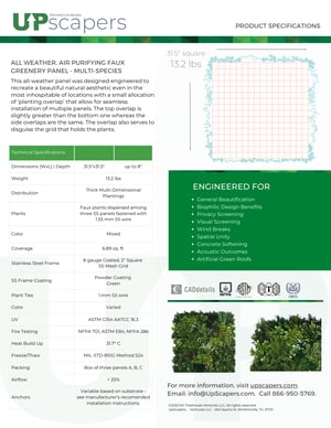 All Weather Multi-Species Faux Plant Panel - Specification Sheet