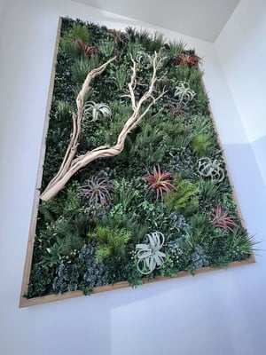 colorado artificial green wall with succulents and drift wood