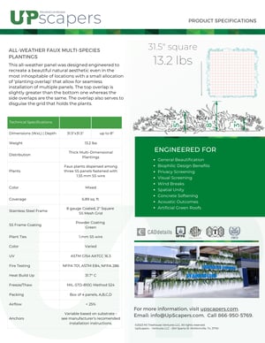 UPSCAPERS ALL-WEATHER FAUX MULTI-SPECIES PLANTINGS SPECIFICATION SHEET