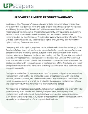 UpScapers Limited Product Warranty